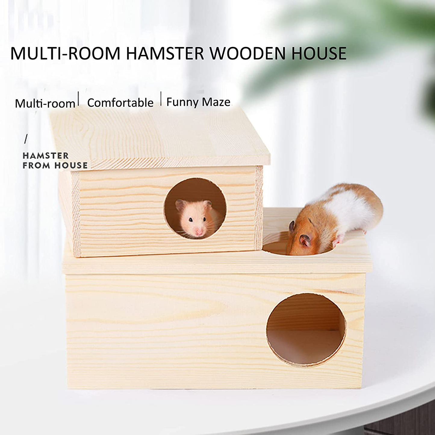 Multi-Room Hamster Wooden House, Pet Cages Accessories Chew Climbing Toys, Small Animal Flat Top Nesting Habitat Decor Maze, Play Hut Hideout Platform for Dwarf Syrian Macaroni Hamster Chipmunk Gerbil Animals & Pet Supplies > Pet Supplies > Small Animal Supplies > Small Animal Habitat Accessories Yagamii   