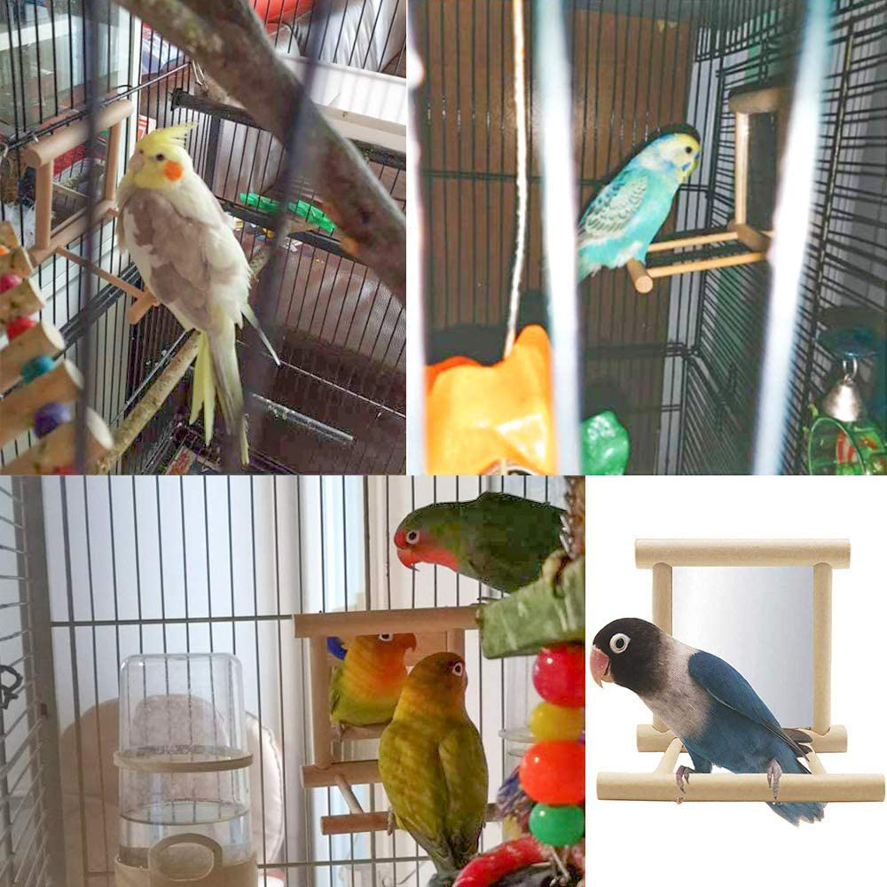 Bird Toy for Parrot Parakeets Conures Cockatiels Cage Swing Wooden Mirror Fun Play Toy for Birds Animals & Pet Supplies > Pet Supplies > Bird Supplies > Bird Cage Accessories Hamiledyi   