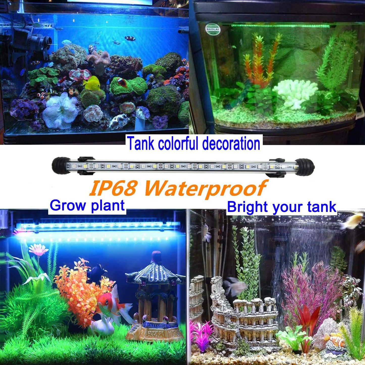 Jacksuper LED Aquarium Light, Reef Plant Fish Tank Light Waterproof Remote Control Submersible Brightness RGB Light Colorful Adjustable Underwater