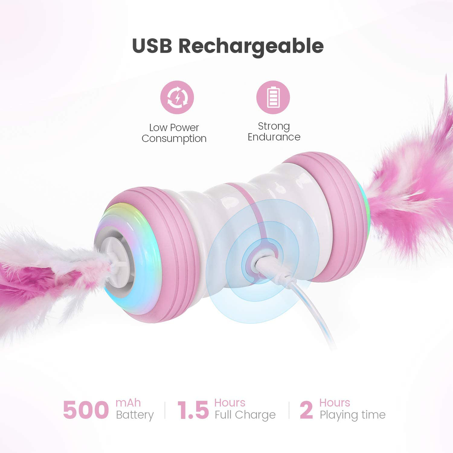 IOKHEIRA Automatic Cat Toy, Robotic Cat Feather Toys, Two Speed Self-Rotating Interactive Cat Toy, Rechargeable& Colorful Electric Cat Toy Animals & Pet Supplies > Pet Supplies > Cat Supplies > Cat Toys IOKHEIRA   