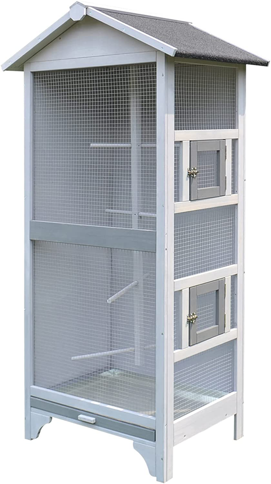 Pawhut Wooden Outdoor Bird Cage, Featuring a Large Play House with Removable Bottom Tray 4 Perch Animals & Pet Supplies > Pet Supplies > Bird Supplies > Bird Cage Accessories PawHut   