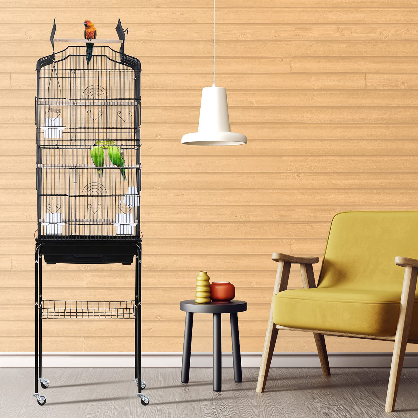 HCY Open Top Standing Bird Cage 64 Inch with Rolling Stand for Parakeets Cockatiel Parrots Lovebirds Medium Small Bird Cage Animals & Pet Supplies > Pet Supplies > Bird Supplies > Bird Cages & Stands HCY   