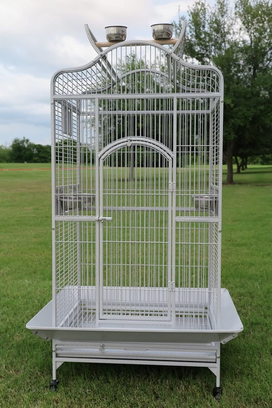 Extra Large Elegant Open Dome Top with Play Wooden Perch Stand Bird Parrot Cage for Macaw Cockatoo African Grey Animals & Pet Supplies > Pet Supplies > Bird Supplies > Bird Cages & Stands Mcage White Vein 35.25 x 29.5 x 62H Inches 