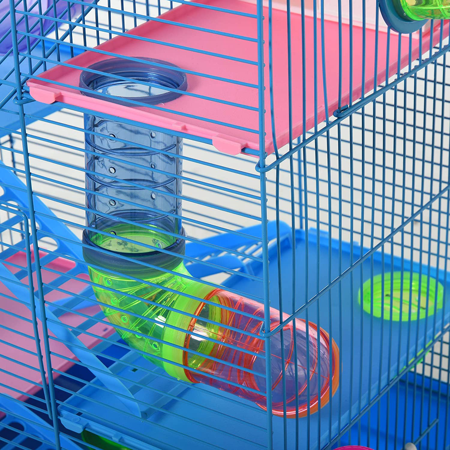 Pawhut 5 Tiers Hamster Cage Small Animal Rat House with Exercise Wheels, Tube Water Bottles, and Ladder, Blue Animals & Pet Supplies > Pet Supplies > Small Animal Supplies > Small Animal Habitat Accessories Aosom LLC   