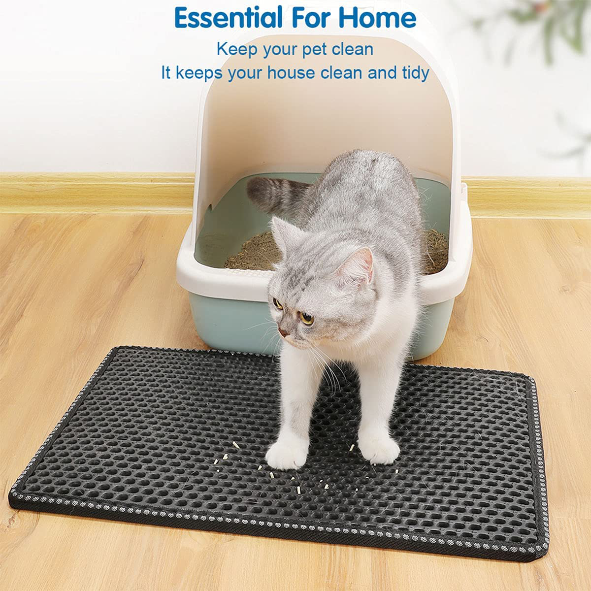 HOYOC 21"×14" Cat Litter Mat Cat Litter Trapping Mat Urine and Water Proof Material Honeycomb Double Layer Design Large Size Easy Clean Scatter Control for Litter Boxes Animals & Pet Supplies > Pet Supplies > Cat Supplies > Cat Litter Box Mats HOYOC   