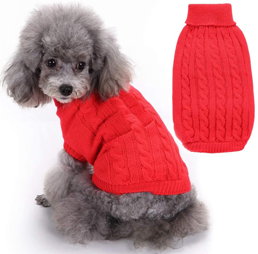 Sunteelong Dog Sweater Turtleneck Knitted Puppy Sweater Warm Pet Winter Clothes Cat Clothes Small Dogs Sweaters for Cold Weather (Red, M) Animals & Pet Supplies > Pet Supplies > Dog Supplies > Dog Apparel SunteeLong Red Small 