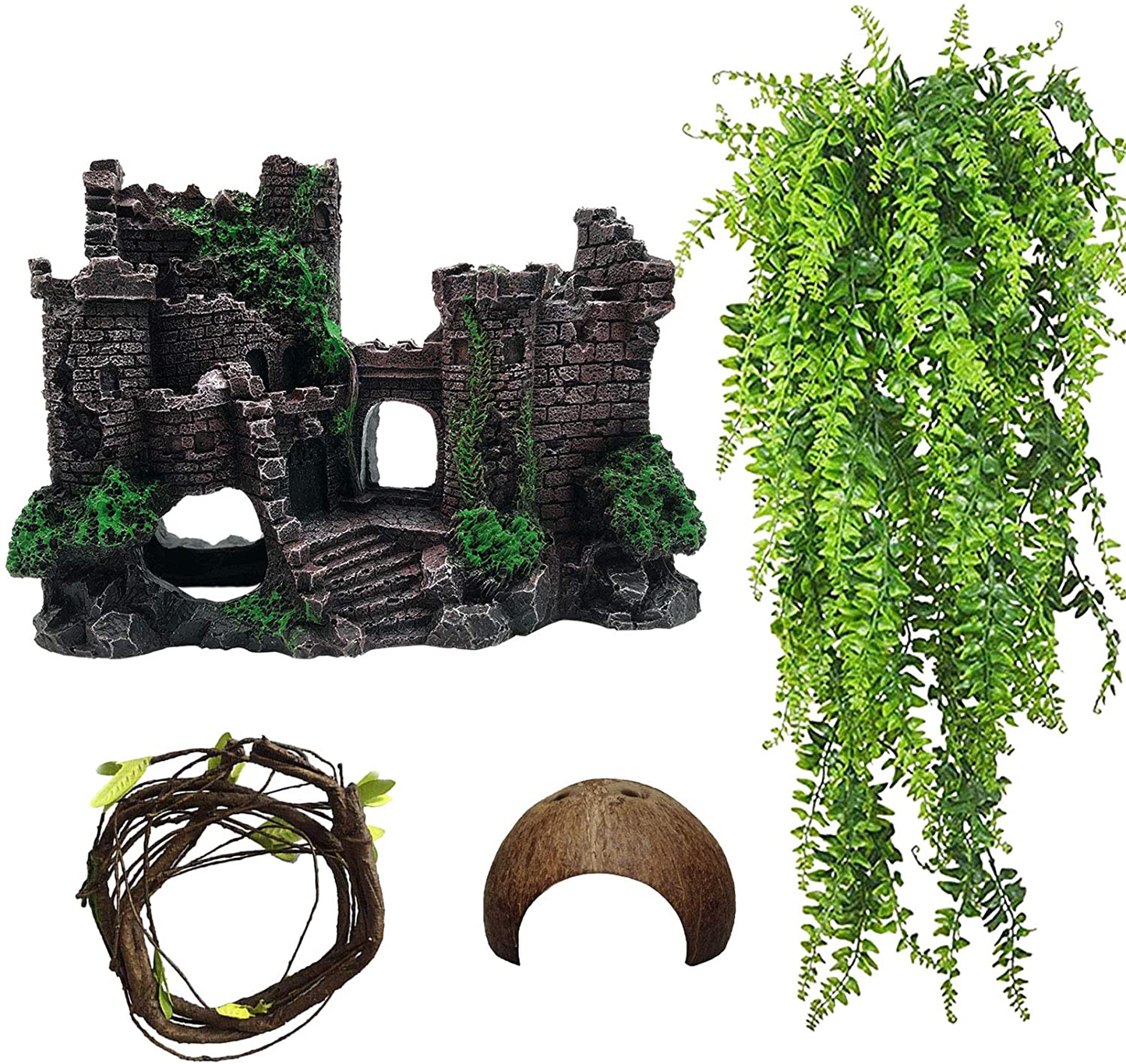 Tfwadmx Resin Classical Castle Reptile Habitat Decorations Lizard Hideouts Cave Coconut Shell Hut Realistic Details Ornament Terrarium Accessories for Bearded Dragons,Snake,Gecko and Hermit Crabs Animals & Pet Supplies > Pet Supplies > Reptile & Amphibian Supplies > Reptile & Amphibian Habitat Accessories Tfwadmx   