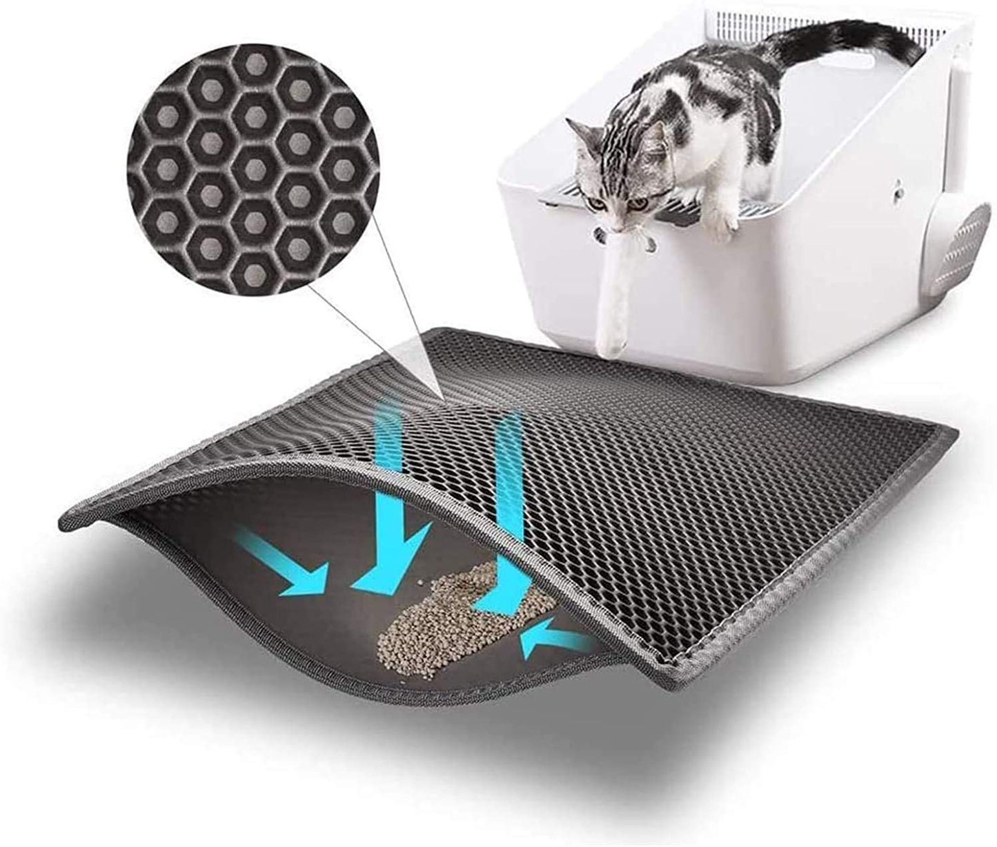 Bull-O Cat Litter Mat Litter Trapper Size 24” X 15”, Honeycomb Double-Layer Design Waterproof Urine Proof Material, 2-Layer Sifting Easy Clean Scatter Control Animals & Pet Supplies > Pet Supplies > Cat Supplies > Cat Litter Box Mats Bulkniu grey 24*15 