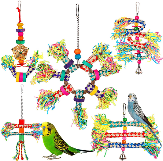 Bird Shredding Toys, 5PCS Colorful Bamboo Hanging Toys Parrot Chew Wooden Blocks, Bird Foraging Toys for Small Medium Parrots Parakeets, Conures, Cockatiel, Lovebird Animals & Pet Supplies > Pet Supplies > Bird Supplies > Bird Toys LifeIdeas   