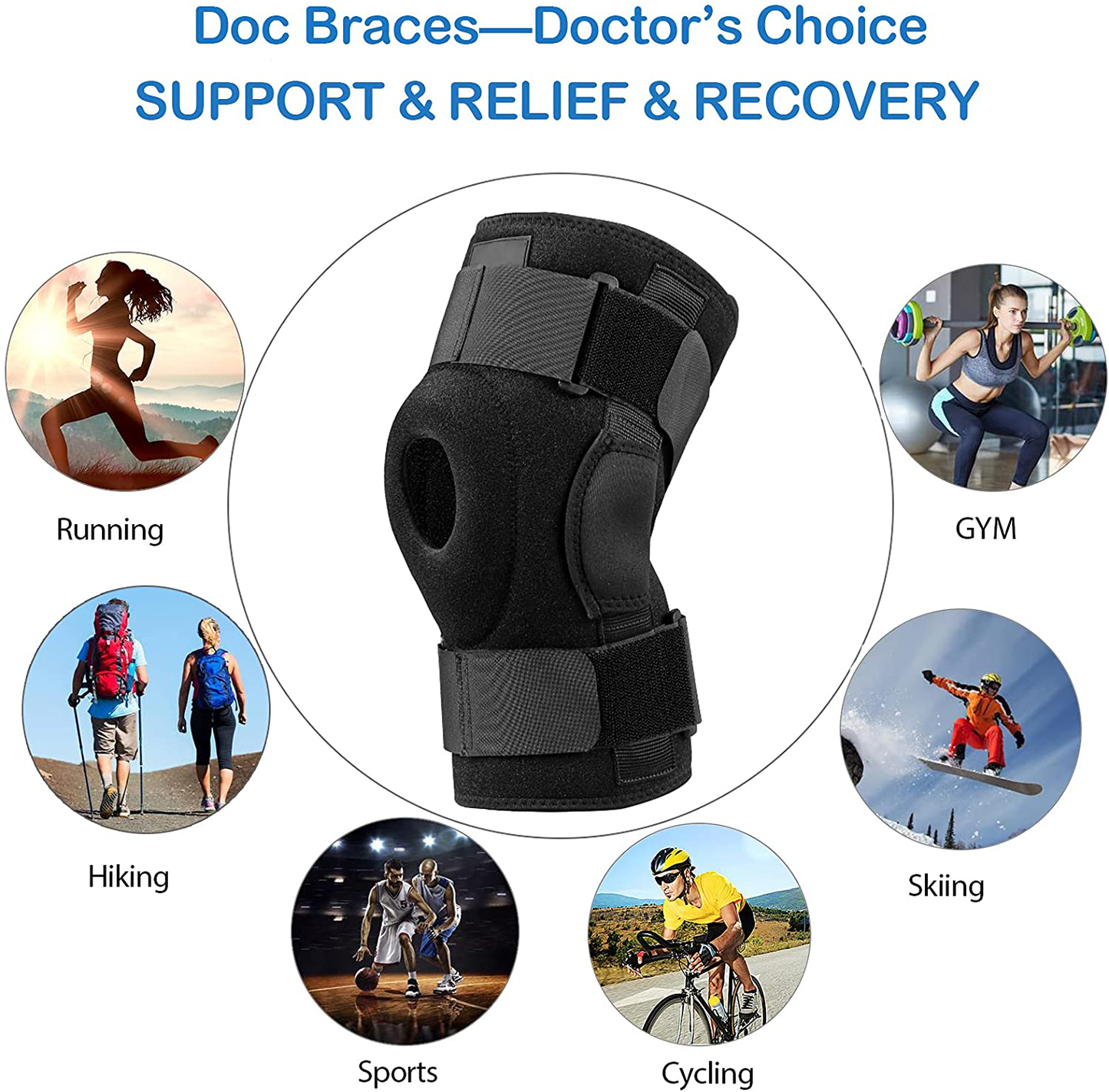 Docbraces - Hinged Knee Brace for Knee Pain, Adjustable Compression Knee Support Brace for Men & Women, Open Patella Knee Wrap for Swollen,Meniscus Tear,Acl,Pcl,Joint Pain Relief,Injury Recovery. DB44 Animals & Pet Supplies > Pet Supplies > Dog Supplies > Dog Treadmills Docbraces   
