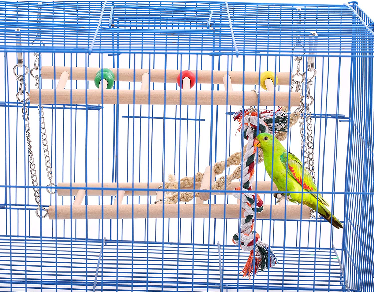 SAWMONG Parrot Playstand Bird Wooden Perch Bird Exercise Gym with Ladder Swing, Birdcage Play Stand for Parakeet Cockatiel Lovebirds Finches Animals & Pet Supplies > Pet Supplies > Bird Supplies > Bird Gyms & Playstands SAWMONG   