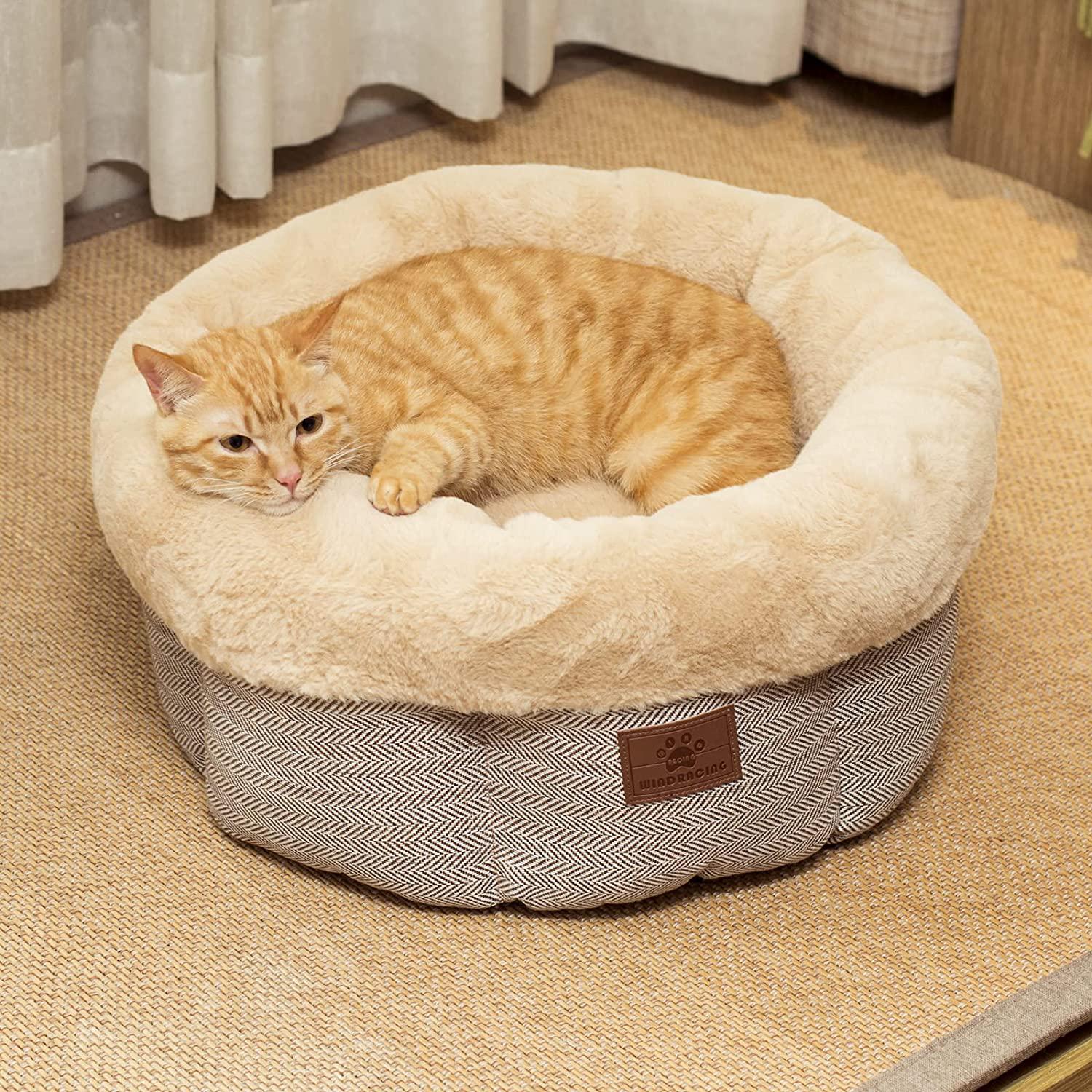Cat Beds for Indoor Cats,Small Dog Bed,Cuddler Dog Beds,Calming Dog Bed Donut,Soft Anxiety Cozy Pet Beds,Puppy Bed for Small/Medium Dogs Washable round in Beige Color,Windracing PET Animals & Pet Supplies > Pet Supplies > Cat Supplies > Cat Furniture WINDRACING   