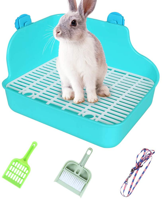 Hptmus Rabbit Litter Box Rectangular- Corner Litter Box Pet Potty Training Toilet for Small Animals Ferret Guinea Pig Galesaur Chinchilla Plastic Bunny Litter Box Animals & Pet Supplies > Pet Supplies > Small Animal Supplies > Small Animal Bedding Hptmus Turquoise  