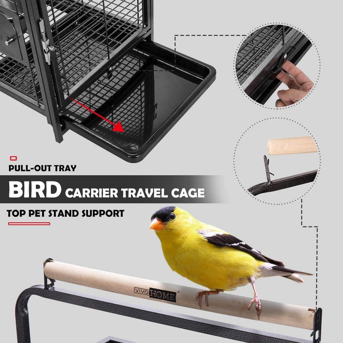 VIVOHOME 19 Inch Wrought Iron Bird Travel Carrier Cage for Parrots Conures Lovebird Cockatiel Parakeets Animals & Pet Supplies > Pet Supplies > Bird Supplies > Bird Cages & Stands VIVOHOME   