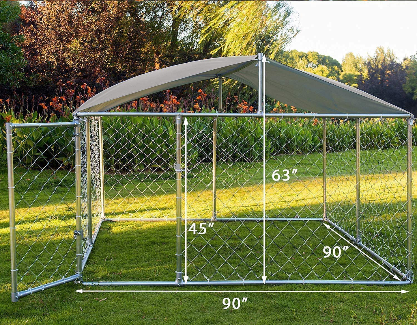 MAGIC UNION Dog Kennel Dog Fence Outdoor Metal Dog Cage outside Dog Run House Pet Enclosure Fencing with Water-Resistant Cover Roof Backyard Dog Play Pen Animals & Pet Supplies > Pet Supplies > Dog Supplies > Dog Houses MAGIC UNION   