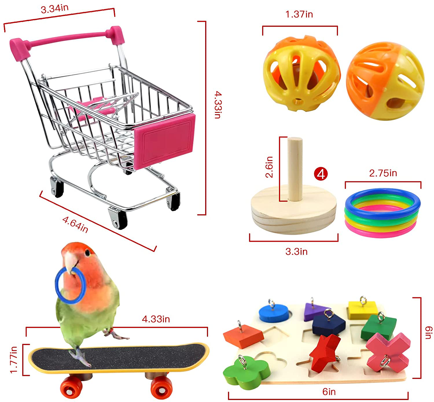 RF-X Bird Toys, Parrot Toys, 6-Piece Bird Training Toys, Including Mini Shopping Carts, Bird Sliders, Bird Stacking Toys, Parrot Building Block Puzzle Toys Animals & Pet Supplies > Pet Supplies > Bird Supplies > Bird Toys RF-X   