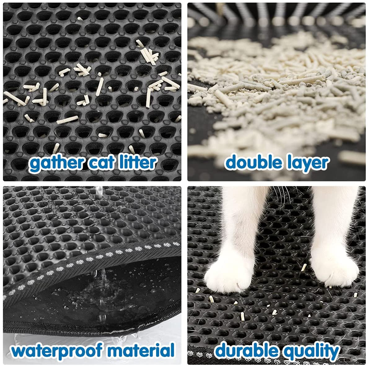 HOYOC 21"×14" Cat Litter Mat Cat Litter Trapping Mat Urine and Water Proof Material Honeycomb Double Layer Design Large Size Easy Clean Scatter Control for Litter Boxes Animals & Pet Supplies > Pet Supplies > Cat Supplies > Cat Litter Box Mats HOYOC   