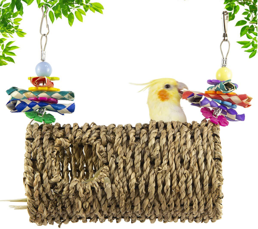 Vehomy Seagrass Bird House Bird Parrot Sea Grass Tent Parrot Tunnel with Holes Natural Hanging Hammock Swing Nest Bird Snuggle Hut Toy for Bird Parrot Hamster