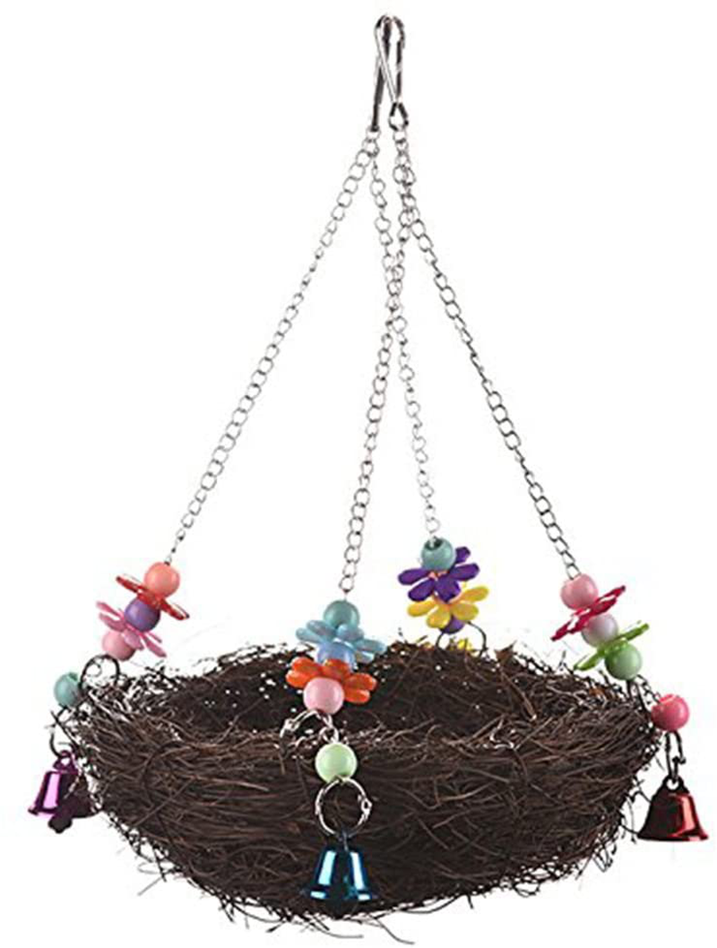 Natural Rattan Nest Bird Swing Toy with Bells for Parrot Cockatoo Macaw Amazon African Grey Budgie Parakeet Cockatiel Conure Lovebird Finch Cage Perch Animals & Pet Supplies > Pet Supplies > Bird Supplies > Bird Gyms & Playstands Keersi   