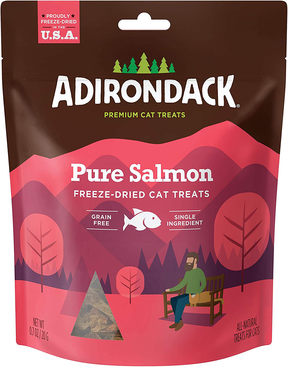 Adirondack Grain Free Cat Treats Made in USA Only (Single Ingredient, Freeze Dried Cat Treats), Resealable Bag to Preserve Freshness, 2 Flavor Varieties Animals & Pet Supplies > Pet Supplies > Cat Supplies > Cat Treats Adirondack Pet Food Pure Salmon - 0.7 oz.  