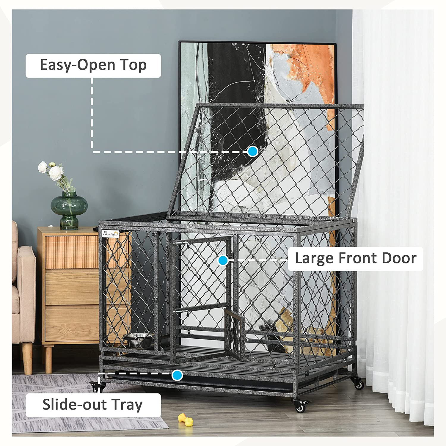 Pawhut Heavy Duty Dog Crate Cage Kennel W Removable Tray Wheels