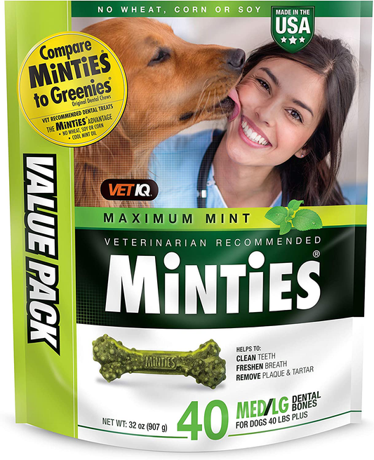 Minties Vetiq Dog Dental Bone Treats, Dental Chews for Dogs, (Perfect for Medium/Large Dogs over 40 Lbs) Animals & Pet Supplies > Pet Supplies > Dog Supplies > Dog Treats Minties 40 Count  