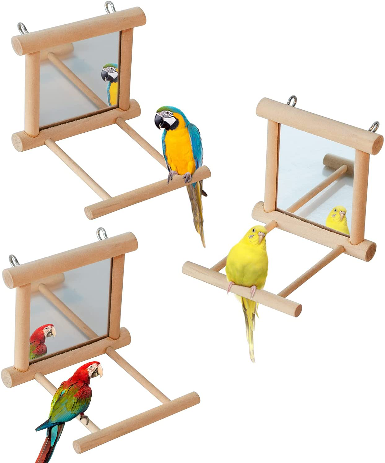 VECELA Parrot Toys, Bird Parrot Toys Set - Parrot Chewing Toys Knots Blocks, Parrot Mirror, Bird Perches - Bird Cage Toys for Budgies, Parakeets, Cockatiels, Conures, Lovebirds, Small or Medium Birds Animals & Pet Supplies > Pet Supplies > Bird Supplies > Bird Ladders & Perches VECELA   