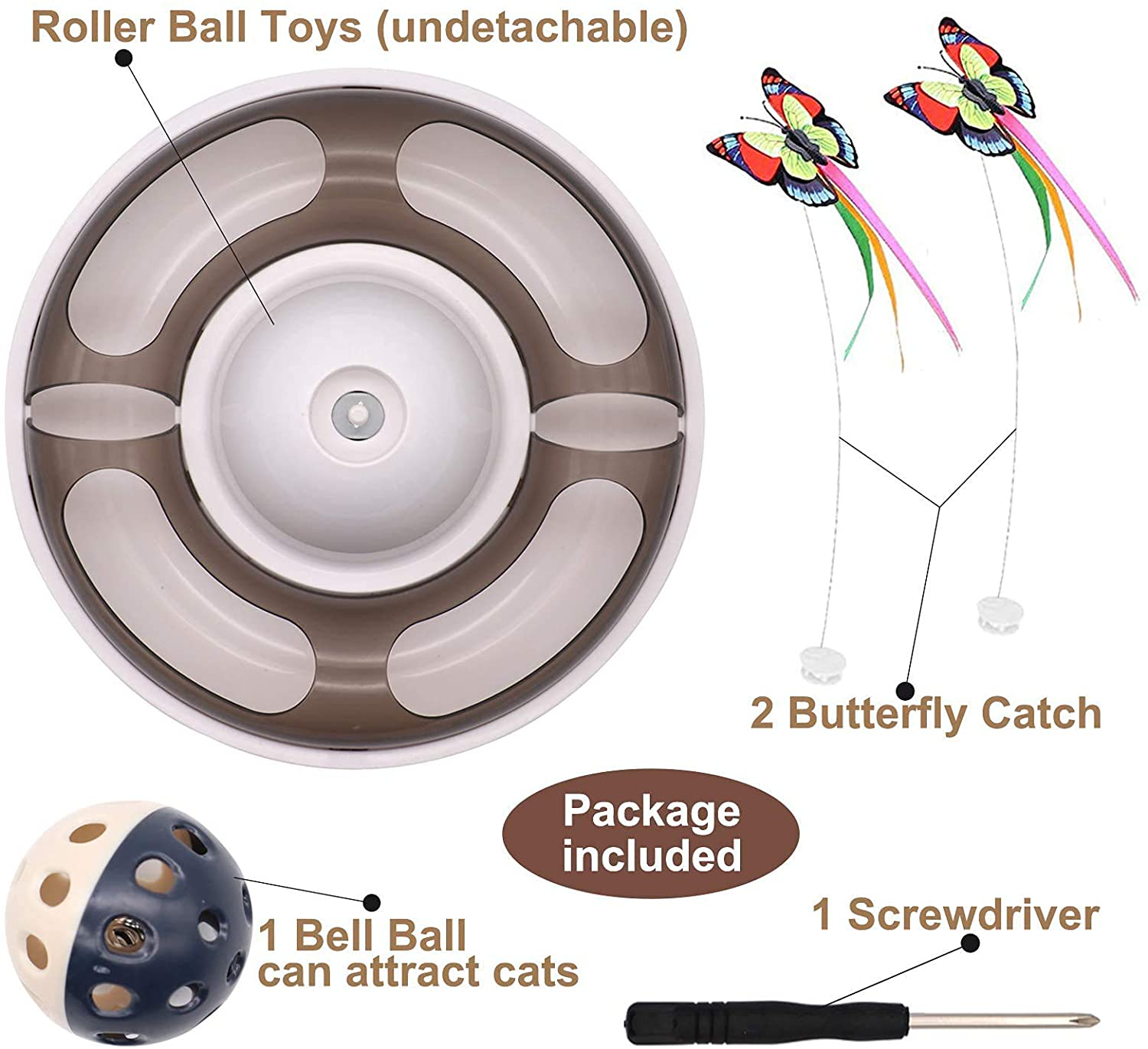 Cat Interactive Toys for Indoor Cats, Automatic Electronic Rotating Butterfly Toy with Roller Tracks Ball, Kitten Exercise Hunting Toy Games for Cats Pet, 2 Butterfly Replacements Animals & Pet Supplies > Pet Supplies > Cat Supplies > Cat Toys Baymyer   