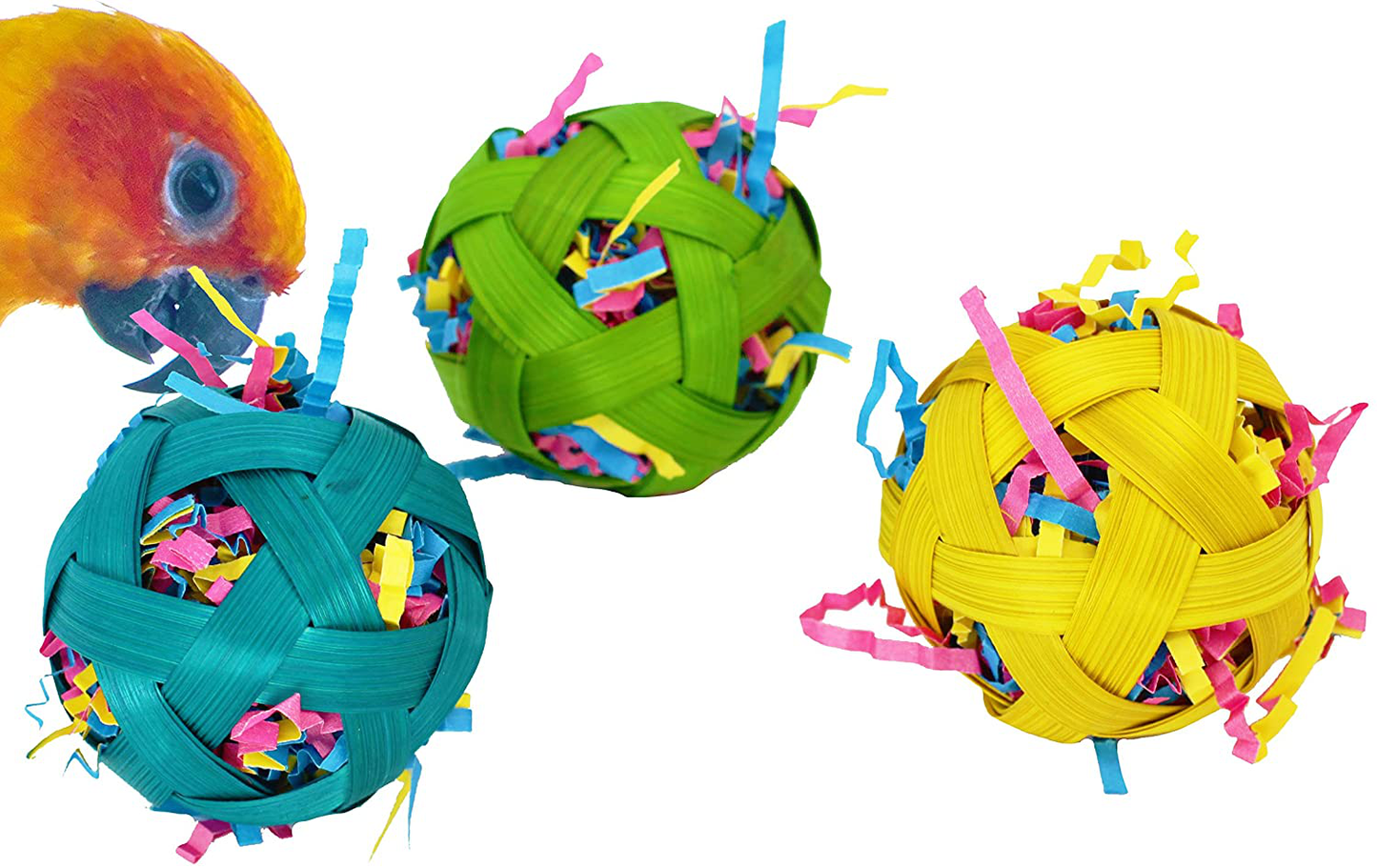Bonka Bird Toys 1237 3 Natural Stuffed Bamboo Balls 2" Bird Toy Parrot Foraging Foot Craft Talon Cage