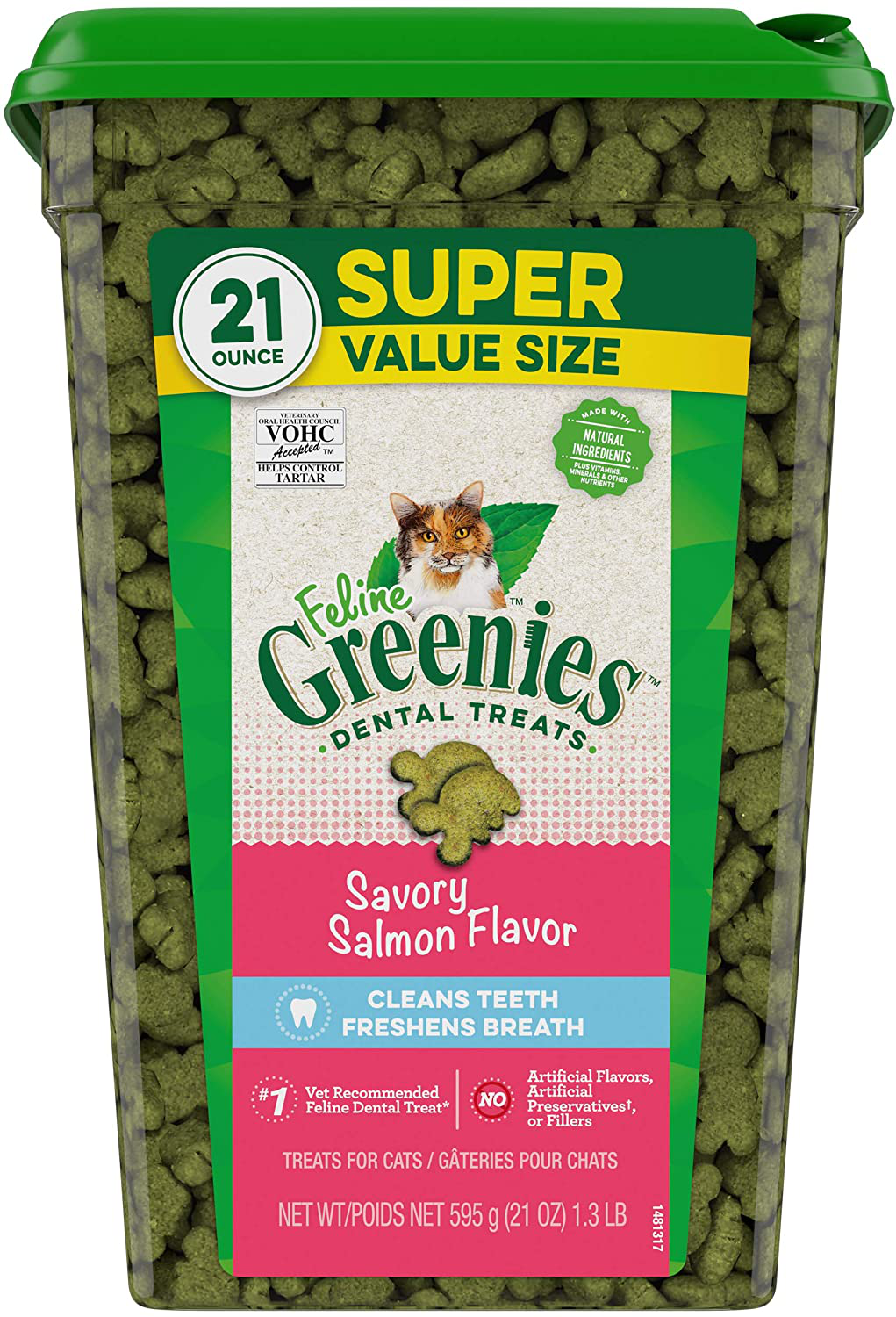 FELINE GREENIES Natural Dental Care Cat Treats, Salmon Flavor, All Bag Sizes Animals & Pet Supplies > Pet Supplies > Cat Supplies > Cat Treats Greenies 21 Ounce.  