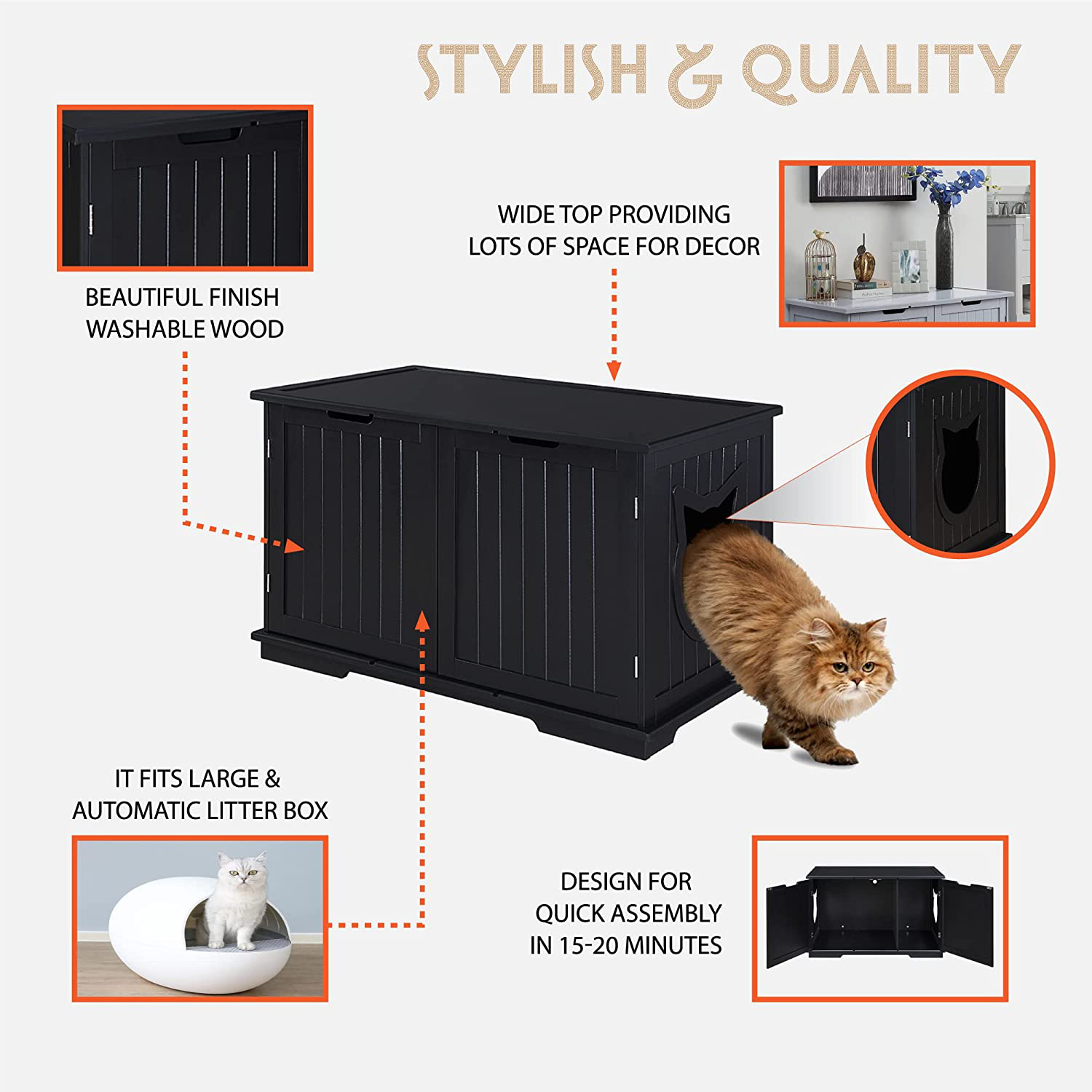 Sweet Barks X-Large Designer Cat Washroom Storage Bench Cat Litter Box Enclosure Furniture Box House with Table, Big Enough for Automatic Litter Box or Two Litter Boxes. Animals & Pet Supplies > Pet Supplies > Cat Supplies > Cat Furniture Sweet Barks   