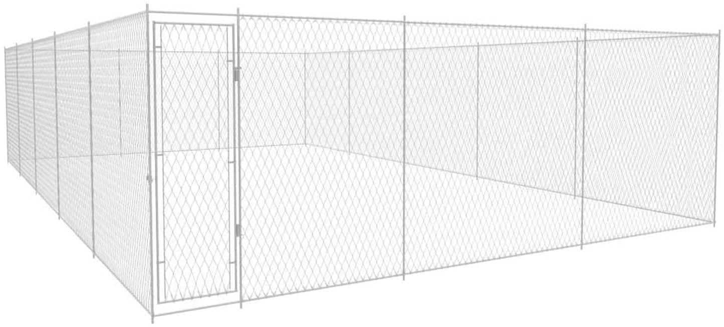 Vidaxl Outdoor Dog Kennel Dog House Dog Cage with 4 Anchors Hot-Dip Chain Link Fence Lockable Sturdy Galvanised Steel 31.2'X18.7'X6.1'