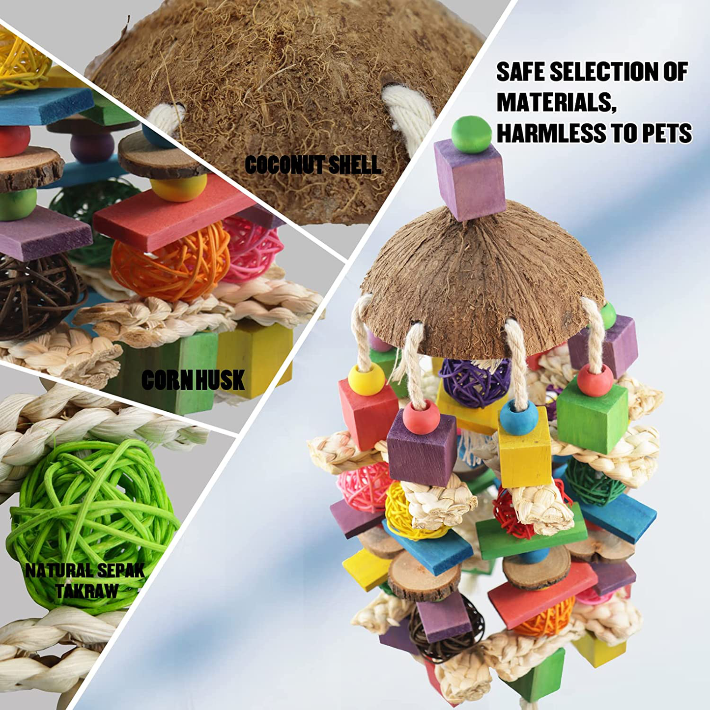 G-HY Large Parrot Bird Toys- Natural Wood Bird Block Toys Bird Chewing Toy Hanging Bird Bite Toys for Macaws African Grey Parrot Cockatiel Conures Cockatiels Big & Medium Birds Animals & Pet Supplies > Pet Supplies > Bird Supplies > Bird Toys G-HY   