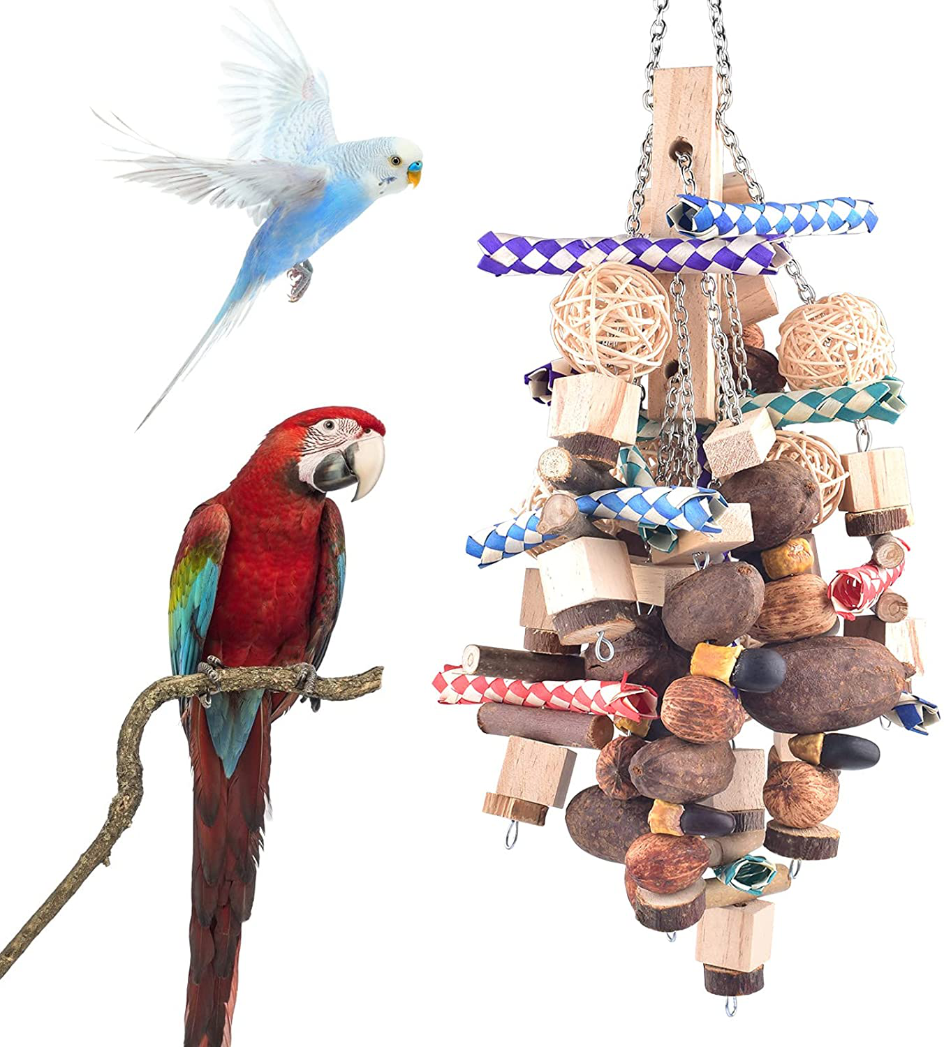 Bissap Large Parrot Chew Toys, Bird Parrot Hanging Bite Wooden Blocks Cage Fun Toy for Macaw African Greys Cockatoo Eclectus Budgies Parakeet Cockatiel Ect Large Medium Birds Animals & Pet Supplies > Pet Supplies > Bird Supplies > Bird Toys Bissap   