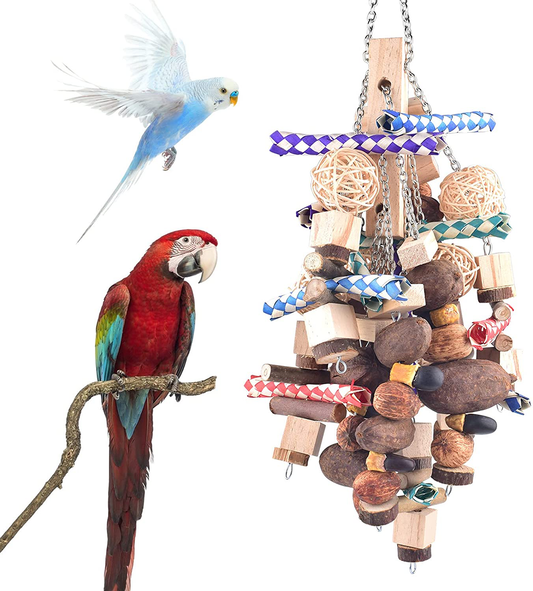 Bissap Large Parrot Chew Toys, Bird Parrot Hanging Bite Wooden Blocks Cage Fun Toy for Macaw African Greys Cockatoo Eclectus Budgies Parakeet Cockatiel Ect Large Medium Birds Animals & Pet Supplies > Pet Supplies > Bird Supplies > Bird Toys Bissap   