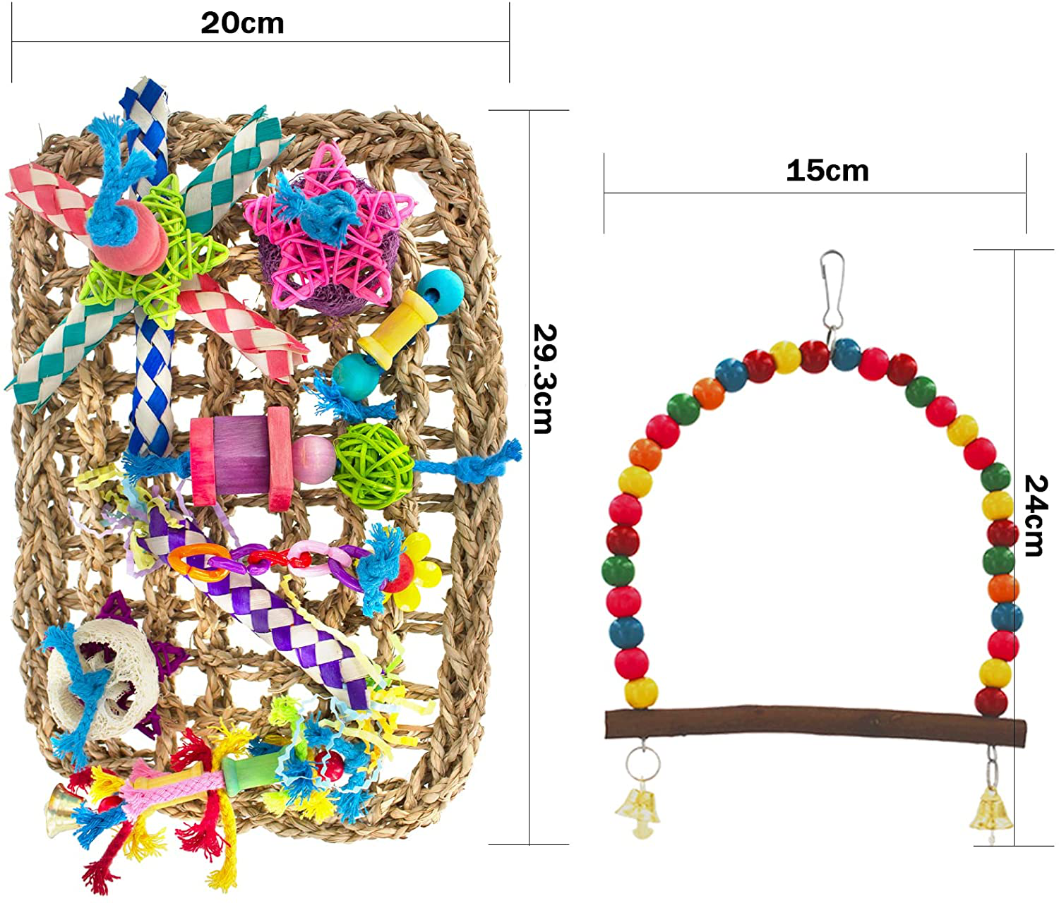 MHHOL Bird Parakeet Toys, Bird Foraging Wall Toy, Bird Perches Swing, Edible Seagrass Woven Climbing Hammock Mat with Chewing Toys, Bird Shredder Toys, for Parrots, Conures, Cockatiels, Budgies Animals & Pet Supplies > Pet Supplies > Bird Supplies > Bird Ladders & Perches MHHOL   