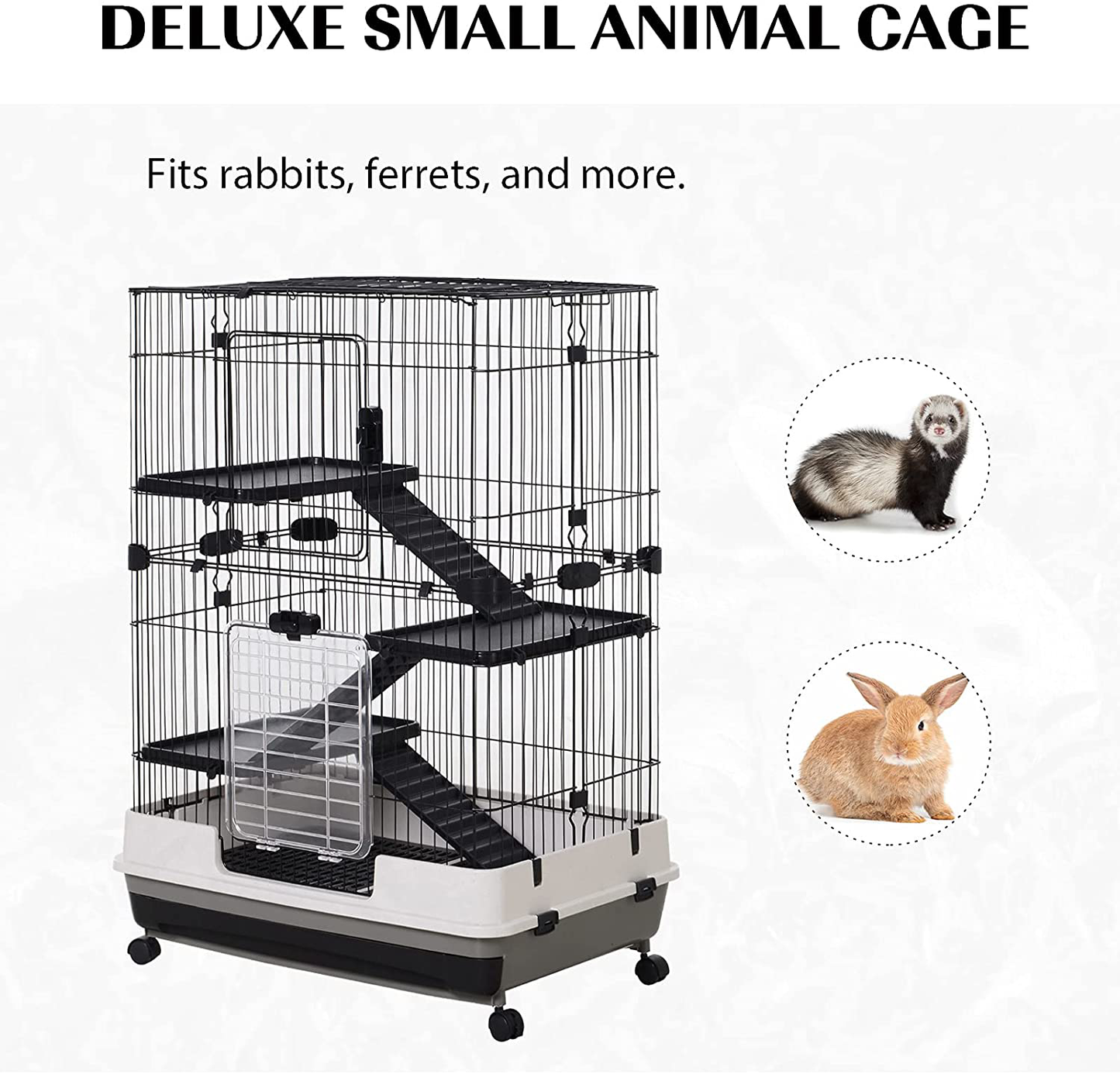 Pawhut 32”L 4-Level Indoor Small Animal Rabbit Cage with Wheels Animals & Pet Supplies > Pet Supplies > Small Animal Supplies > Small Animal Habitats & Cages Aosom LLC   