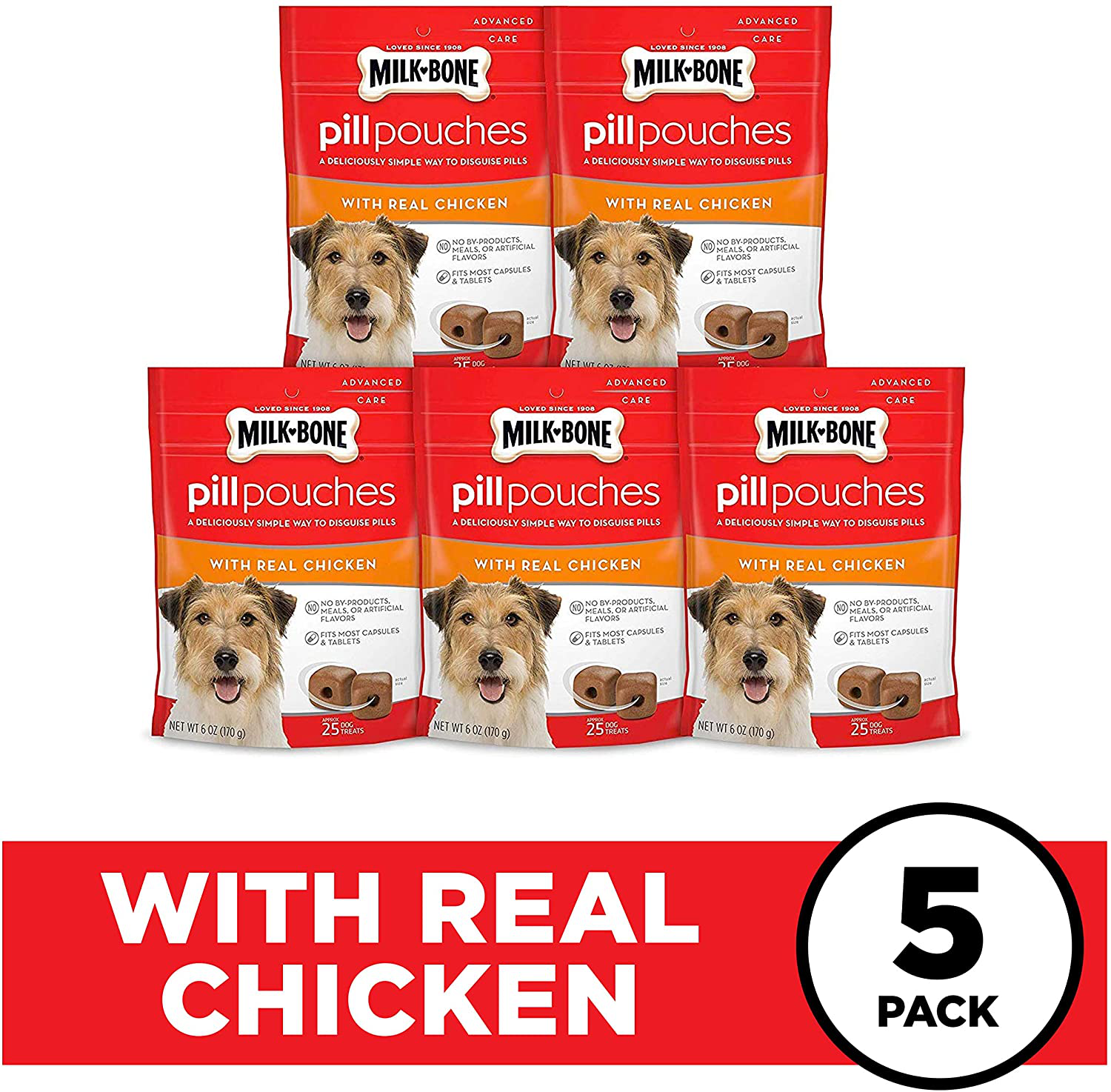 Milk-Bone Pill Pouches Dog Treats to Conceal Medication, 6 Ounce (Pack of 5) Approx. 125 Count Animals & Pet Supplies > Pet Supplies > Small Animal Supplies > Small Animal Treats Milk-Bone   