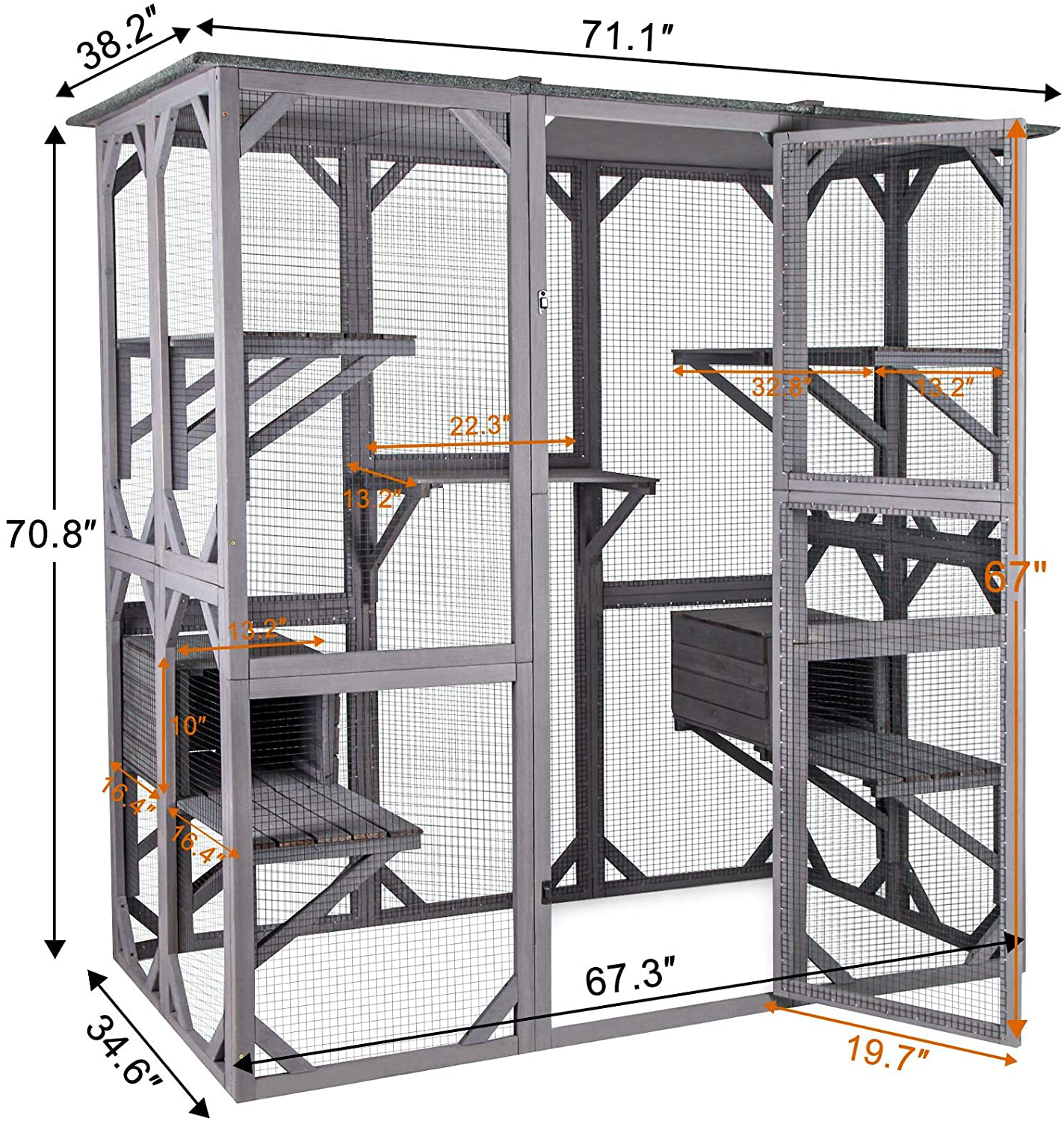 Aivituvin Cat House Outdoor Catio Kitty Enclosure with Super Large Enter Door, Wooden Cat Cage Condo Indoor Playpen with Platforms & Small House-71 Inch Animals & Pet Supplies > Pet Supplies > Cat Supplies > Cat Furniture Aivituvin   