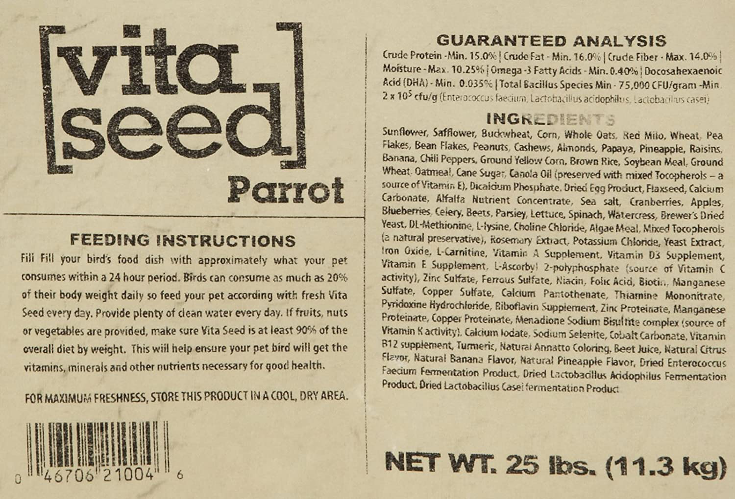 Higgins 466145 Vita Seed Parrot Food for Birds, 25-Pound Animals & Pet Supplies > Pet Supplies > Bird Supplies > Bird Food Higgins   