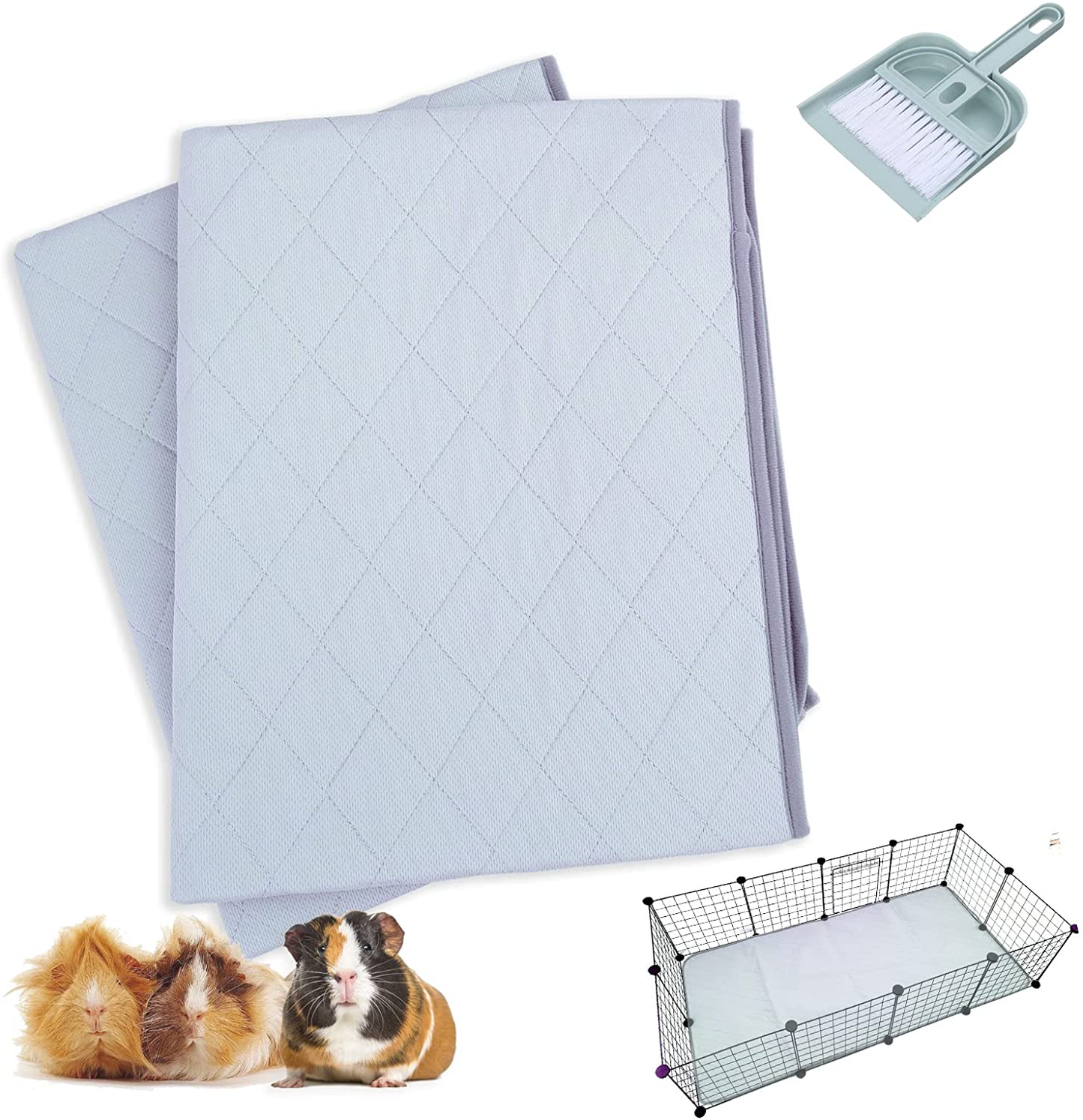 DOZZOPET Guinea Pig Cage Liners,Small Animal Washable Absorbent Pee Pads,Waterproof Pet Bedding Mat with Dust Pan Set for Bunny,Rabbit,Hedgehog(2 Pack)