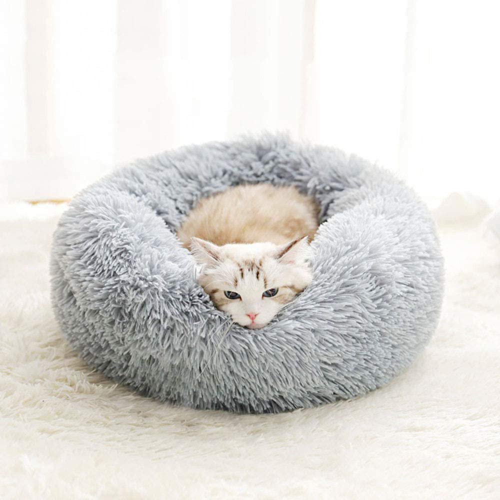 BODISEINT Modern Soft Plush round Pet Bed for Cats or Small Dogs, Mini Medium Sized Dog Cat Bed Self Warming Autumn Winter Indoor Snooze Sleeping Cozy Kitty Teddy Kennel (M(23.6”Dx7.9 H), Light Grey) Animals & Pet Supplies > Pet Supplies > Cat Supplies > Cat Beds BODISEINT   