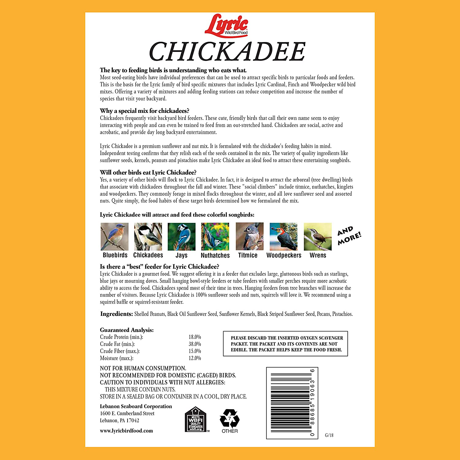 Lyric 2647416 Chickadee Wild Bird Mix, 20 Lb Animals & Pet Supplies > Pet Supplies > Bird Supplies > Bird Food Lyric   