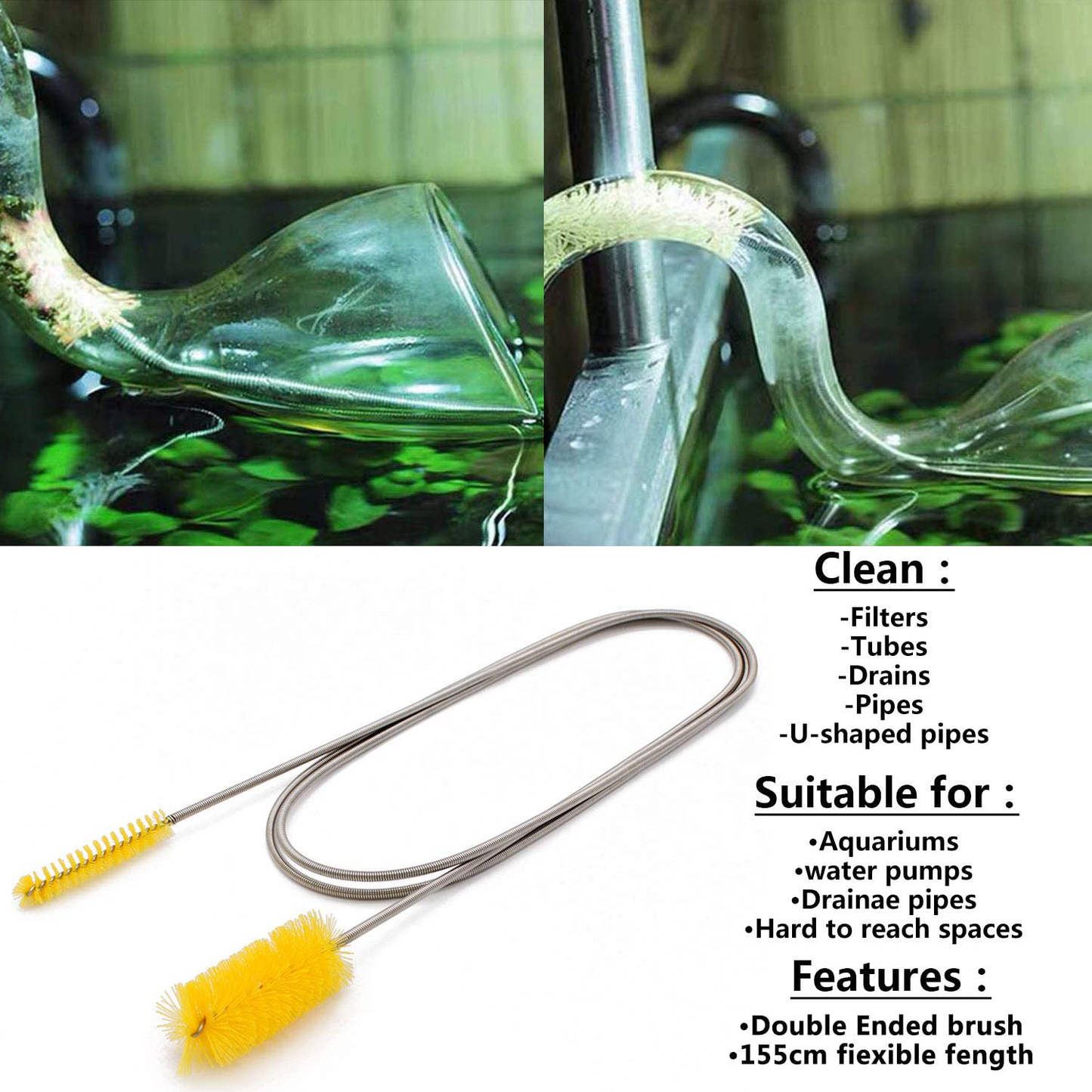 Flexible Drain Brush Double Ended Hose Pipe Stainless Steel Clean Animals & Pet Supplies > Pet Supplies > Fish Supplies > Aquarium Cleaning Supplies DunGu   
