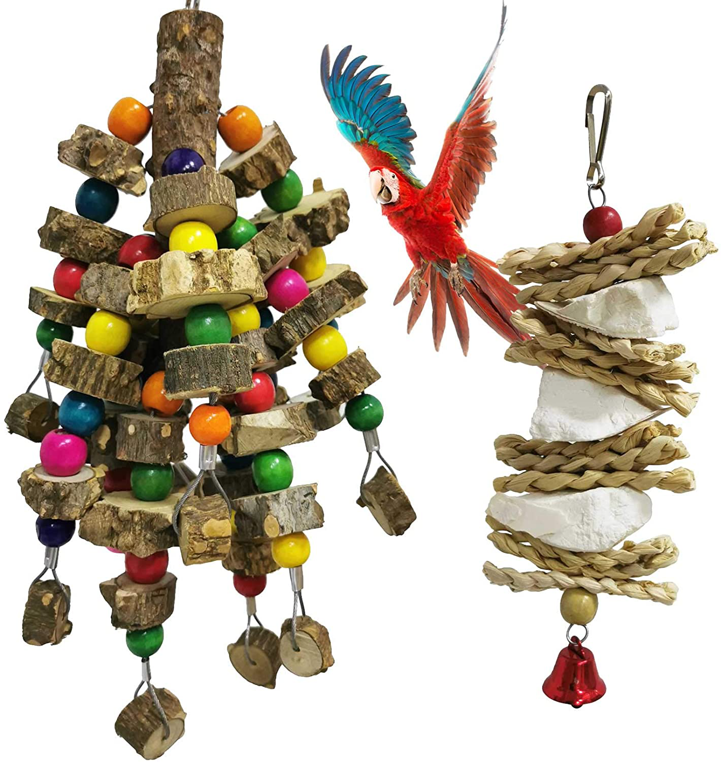 Kathson Natural Parrot Chewing Toys Wood Bird Toy Hanging Parakeet Hammock Cage Accessories Cuttlebone Beak Grinding for Parrots Cockatoos African Grey Cockatiels Conure Eclectus Budgies 2PCS Animals & Pet Supplies > Pet Supplies > Bird Supplies > Bird Toys kathson   