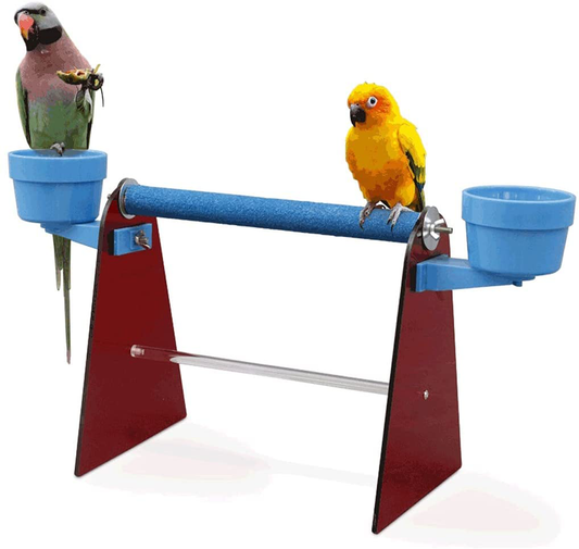 LEGU Birdcages Bird Playground with Rolling Stand Parrot Play Gym with Feeder Seed Cups Toys Exercise Play for Small/Medium-Sized Birds-Blue Birdcage Decor