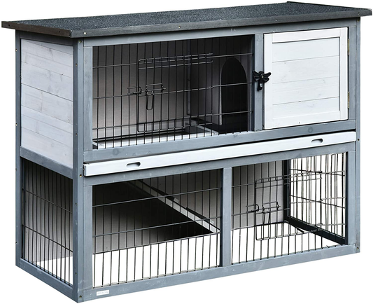 Pawhut Wooden Rabbit Hutch Pet Playpen 4 Door House Enclosure with Ramp, for Rabbits and Small Animals, Grey Animals & Pet Supplies > Pet Supplies > Small Animal Supplies > Small Animal Habitats & Cages Aosom LLC 42.5" L x 18" W x 31" H  