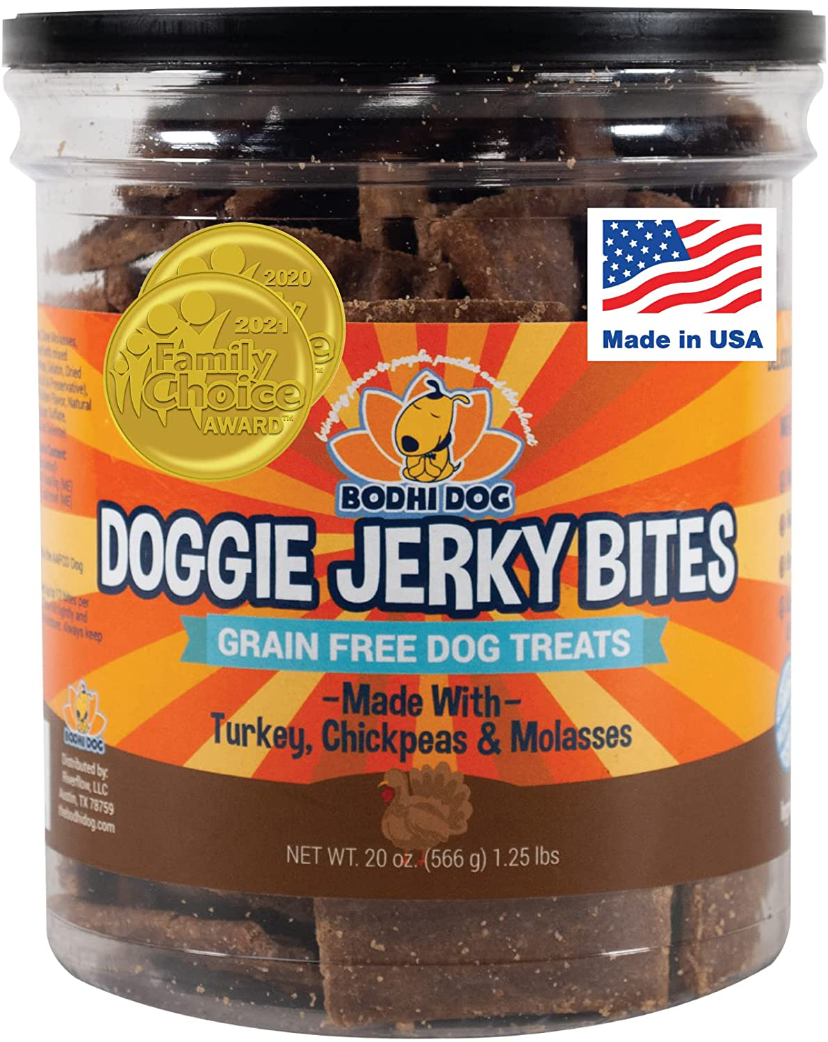 Premium Healthy Dog Jerky Treats | Grain Free Turkey or Salmon Dog Treat Bites | Natural Snack Made with Sweet Potatoes, Chickpeas & Cane Molasses | No Corn, Wheat or Soy | Made in USA Animals & Pet Supplies > Pet Supplies > Small Animal Supplies > Small Animal Treats Bodhi Dog Turkey  