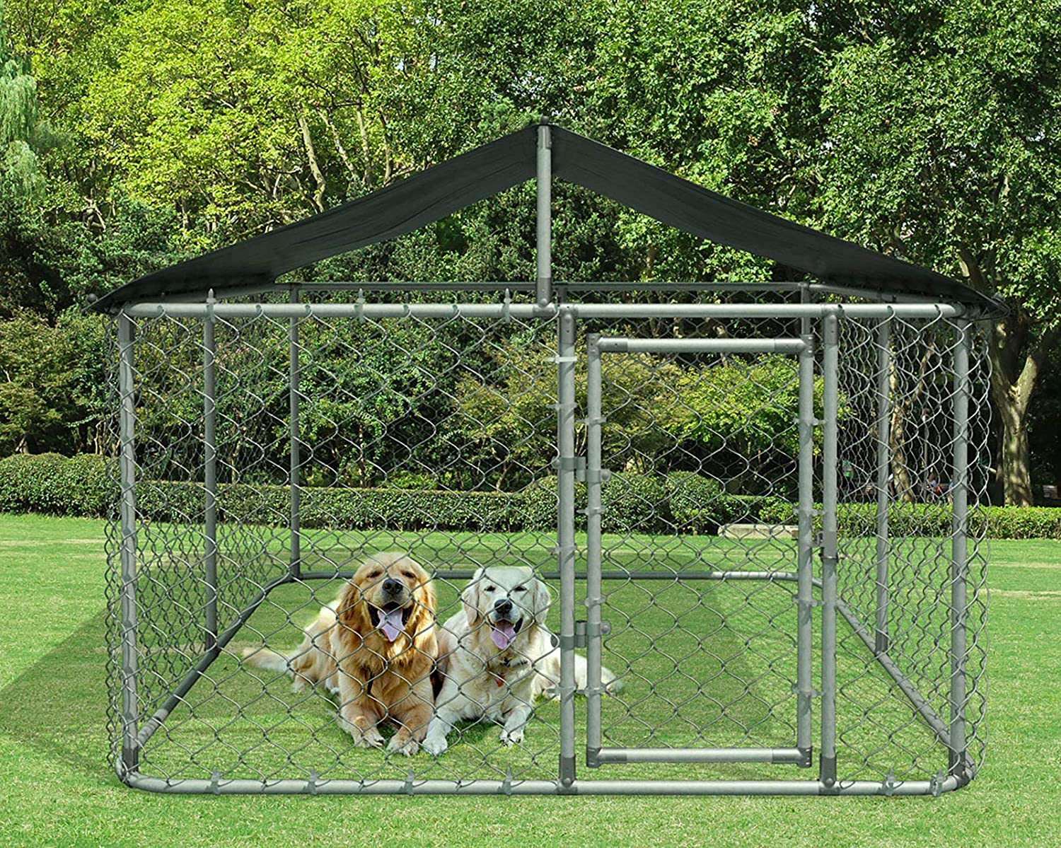 Kullavik Dog Kennel Outdoor with Heavy Duty Galvanized Chain Link Dog Cage Chicken Coop Hen House, UV & Water Resistant Black Proof Cover