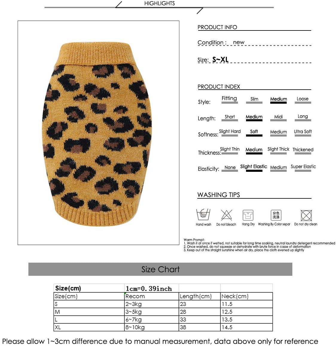 Camidy Pet Dog Sweater,Pet Cat Knitted Sweater Leopard Pattern Warm Sweatshirt Winter Pullover Clothes for Small Medium Dog